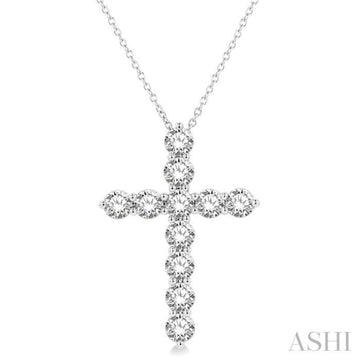 3 Ctw Round Cut Diamond Cross Pendant in 14K White Gold with Chain